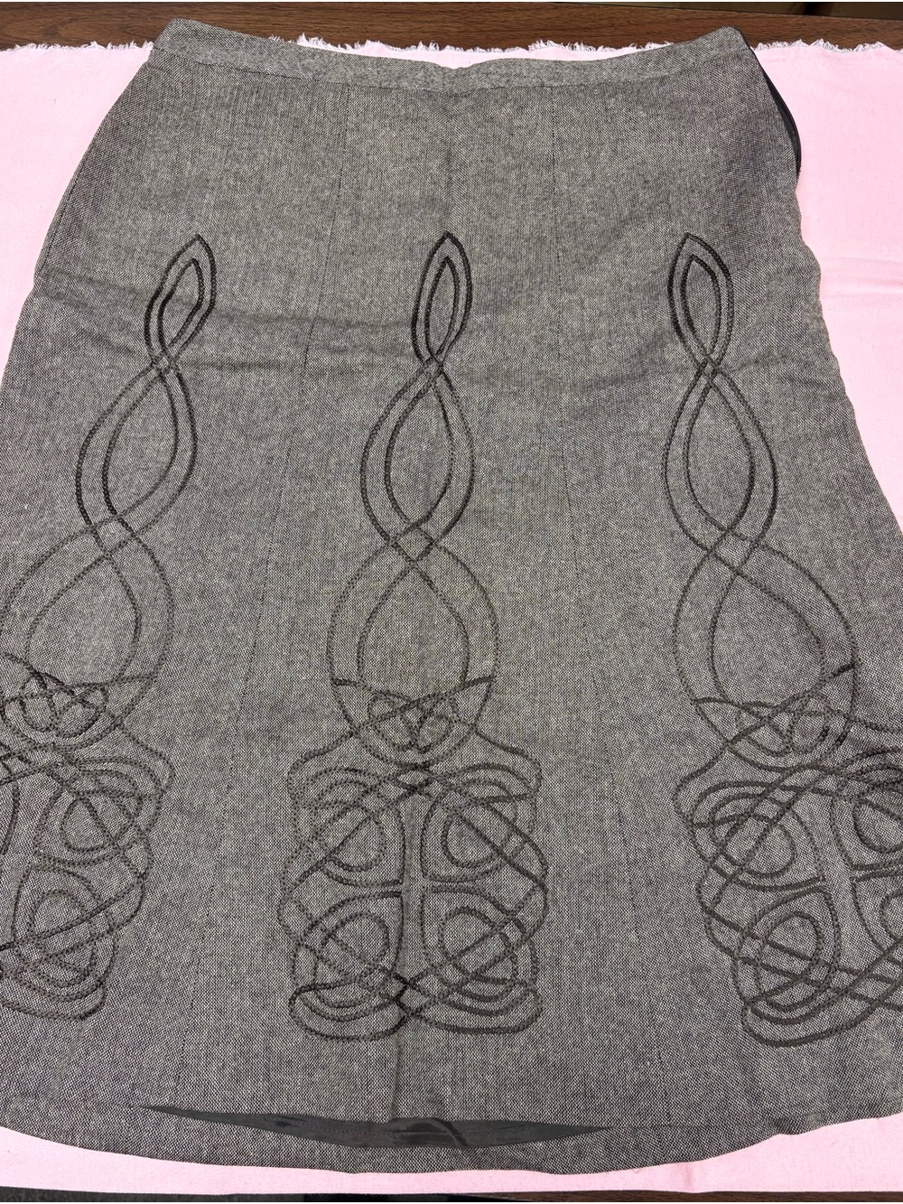 LOFT Gray Tweed Skirt with Pink Waist Trim